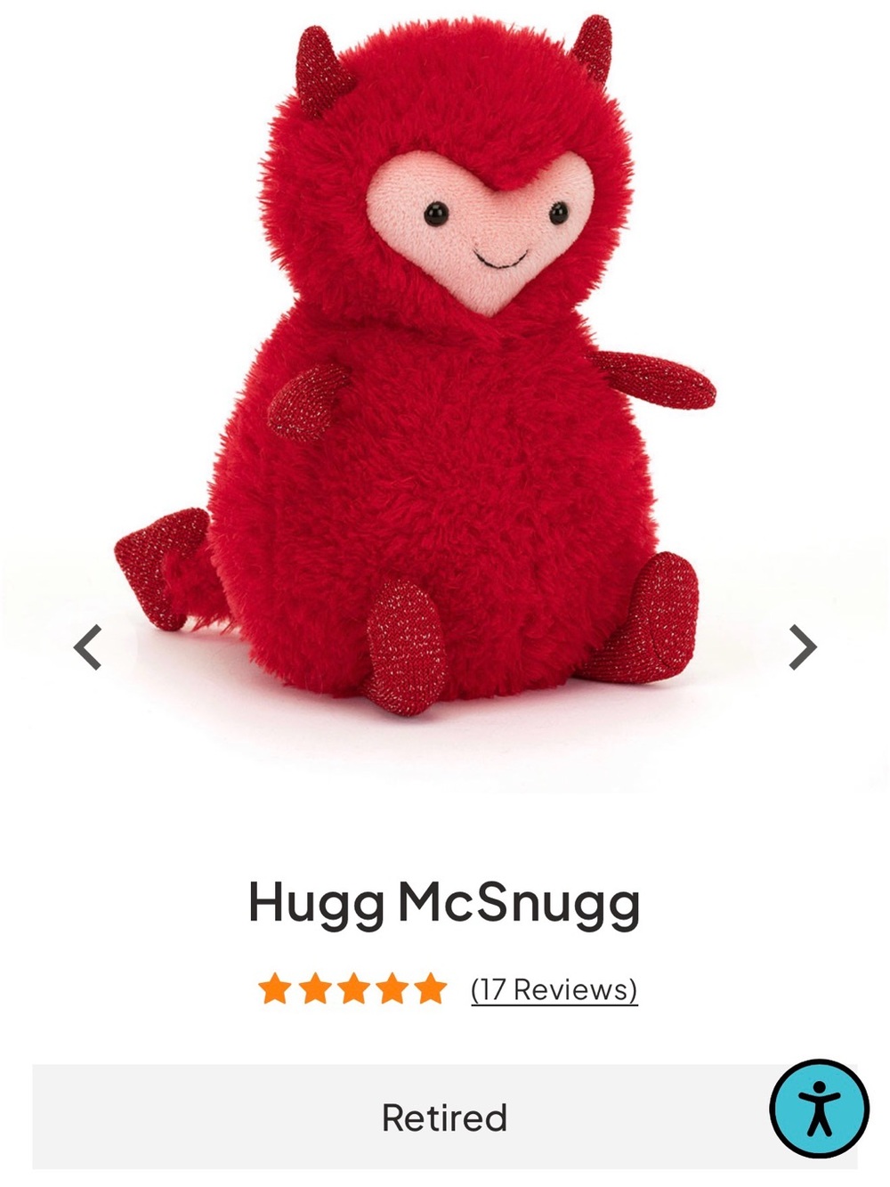 NWT! RETIRED JELLYCAT! Hugg McSnugg Red Plush Devil Doll